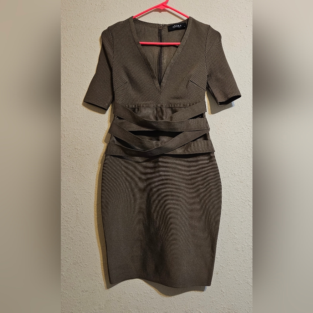 AKIRA FORM FITTING V-NECK CROSS PATTERN DRESS